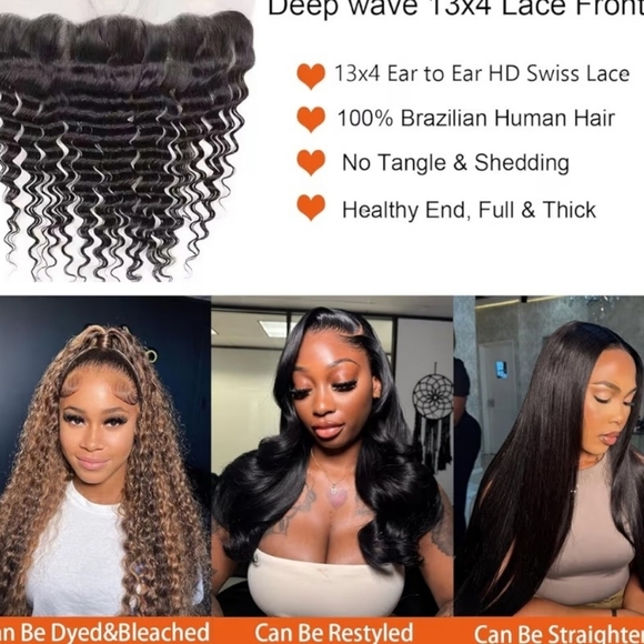 Deep Wave 13x4 Lace Frontal Closure Ear to Ear HD Lace Frontal Human Hair 16" 1B - Picture 5 of 8